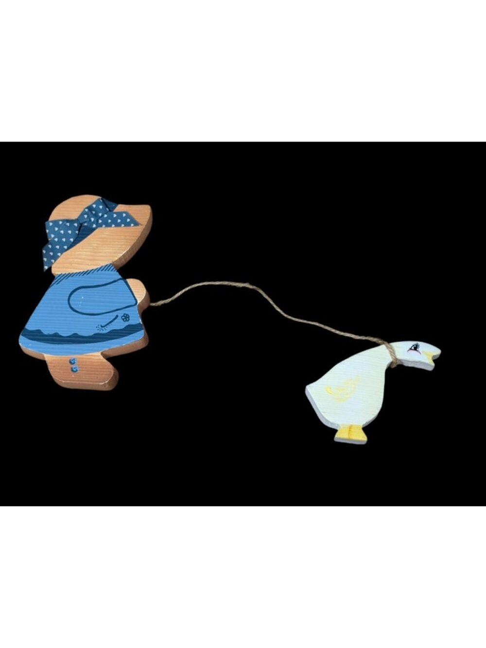 Vtg Country Goose Bonnet Girl Ceramic Wall Hanging Blue Ribbon Bow Duck 80s